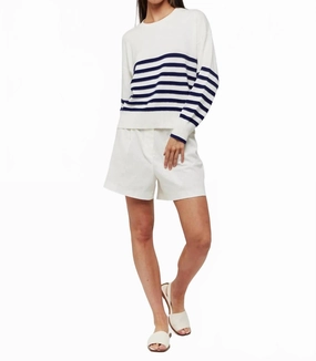 Smart Layers Stripe Round Neck Sweater In Ice Water And Insignia Blue