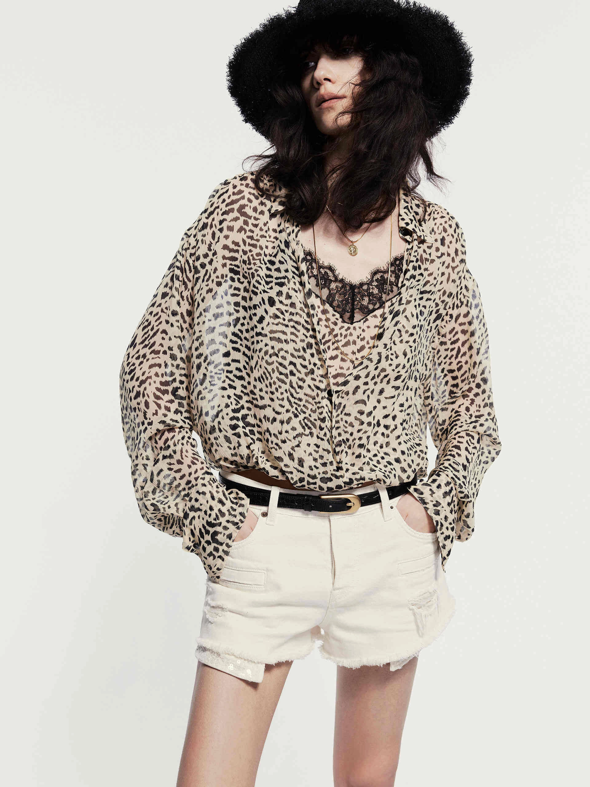 Leopard Print Silk Blouse Elegant Look Anti Static Treatment