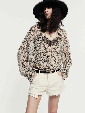 Leopard Print Silk Blouse Elegant Look Anti Static Treatment