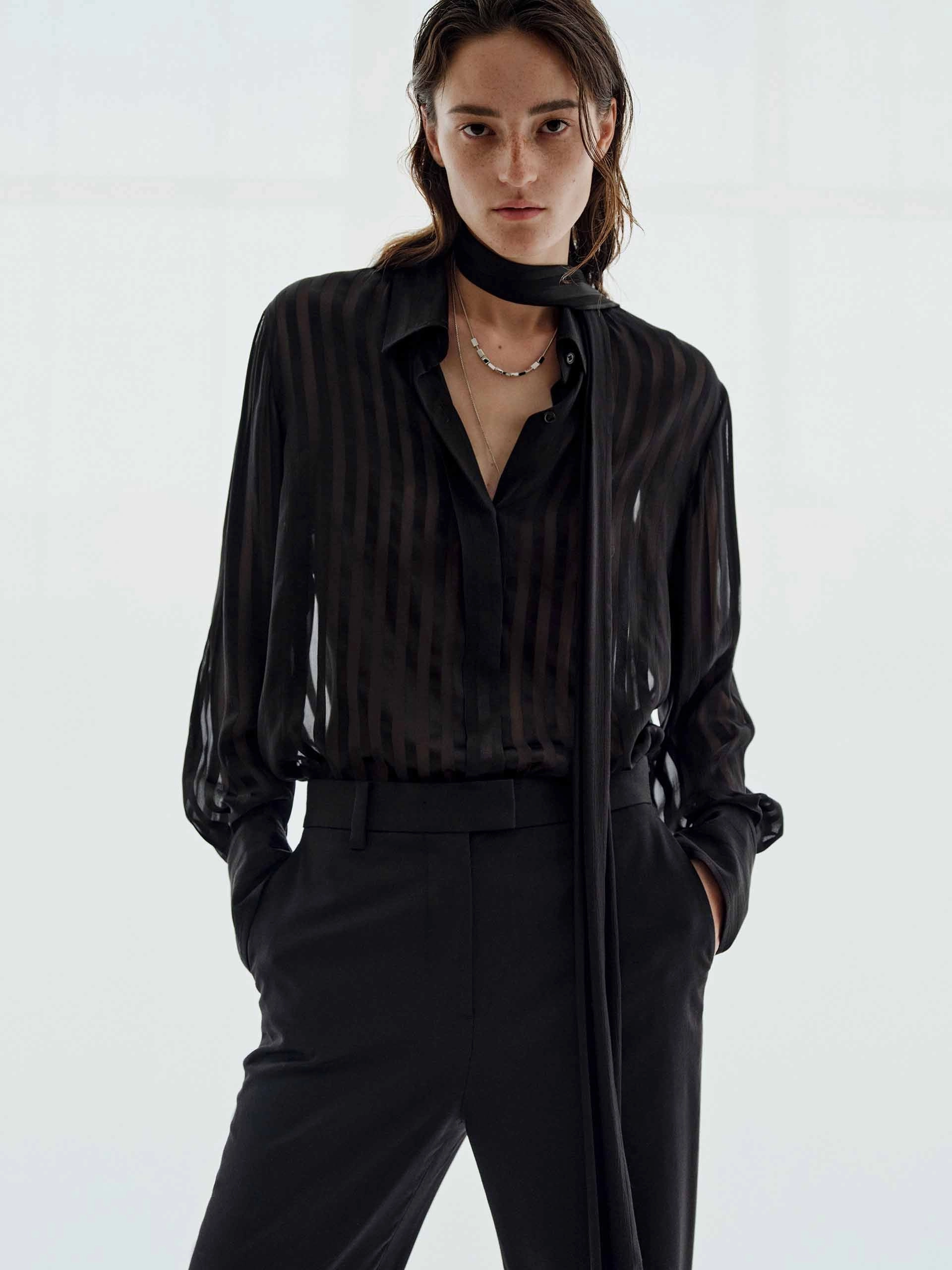 AntiSnagYarnProcessing Striped Pattern Silk Shirt