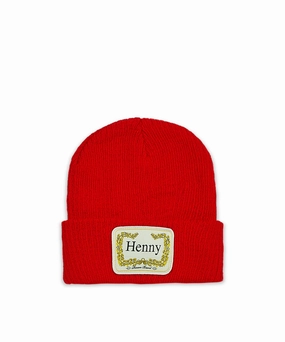 Temperature Regulating Fibers ReinforcedHem Cozy Henny Embroidered Patch Beanie - Red