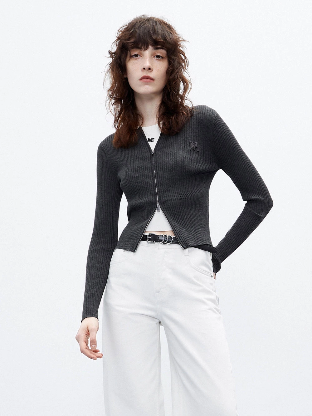 Ribbed Slim Fit Cardigan AdjustableDrawstring