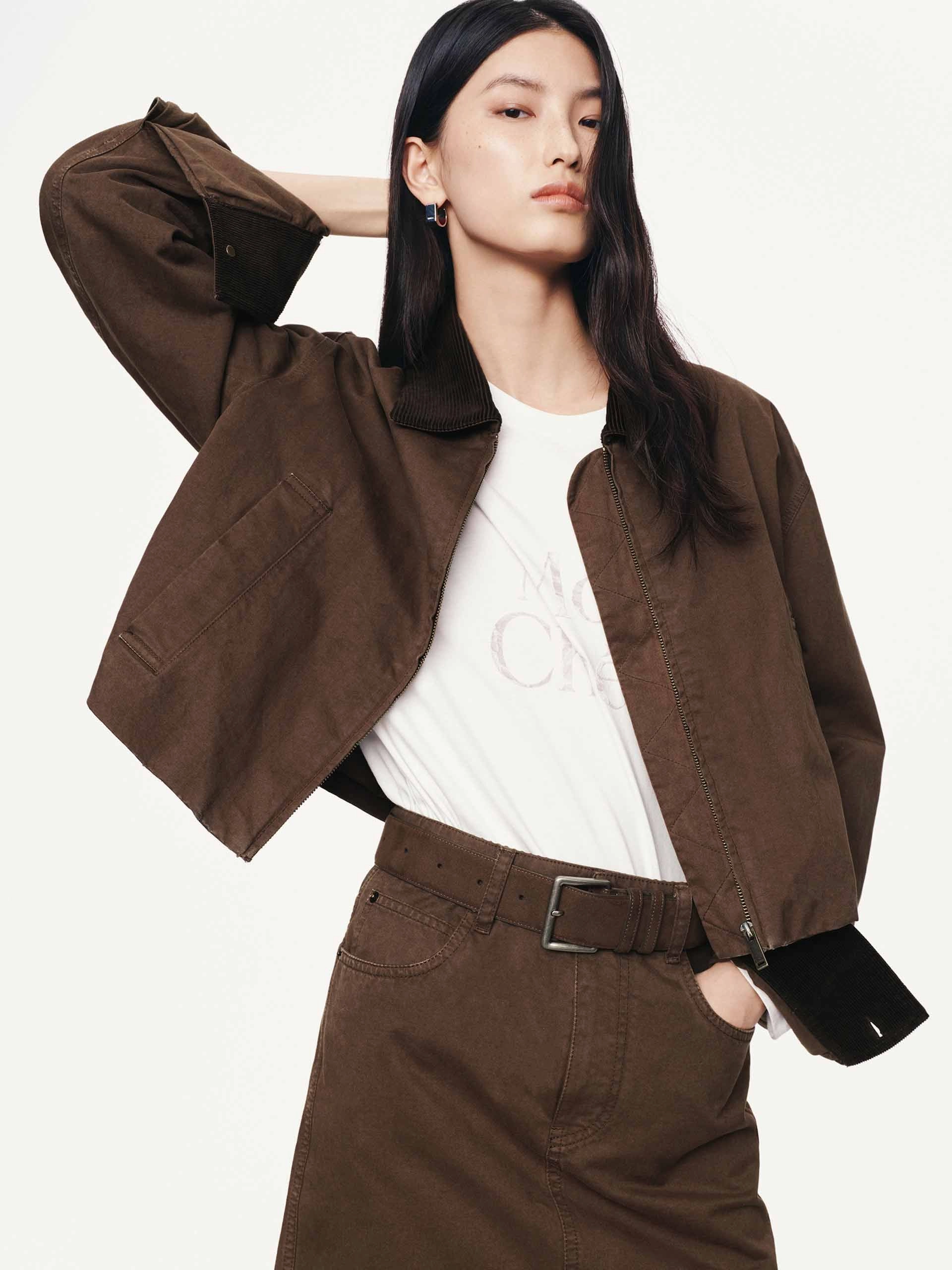 Packable Technology Cropped Zipper Cotton Jacket