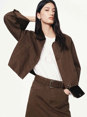 Packable Technology Cropped Zipper Cotton Jacket