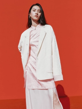 Pastel Shade Down Stuffed Structure Jacquard Coat