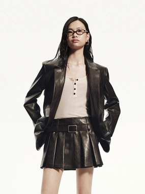 Oversized Leather Blazer Hypoallergenic Fiber Filling Thermal Lining