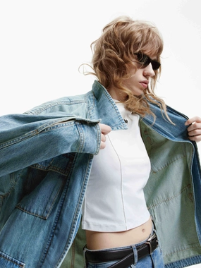 Belt Detail Denim Jacket Versatile Layering Weight Durable zipper pull