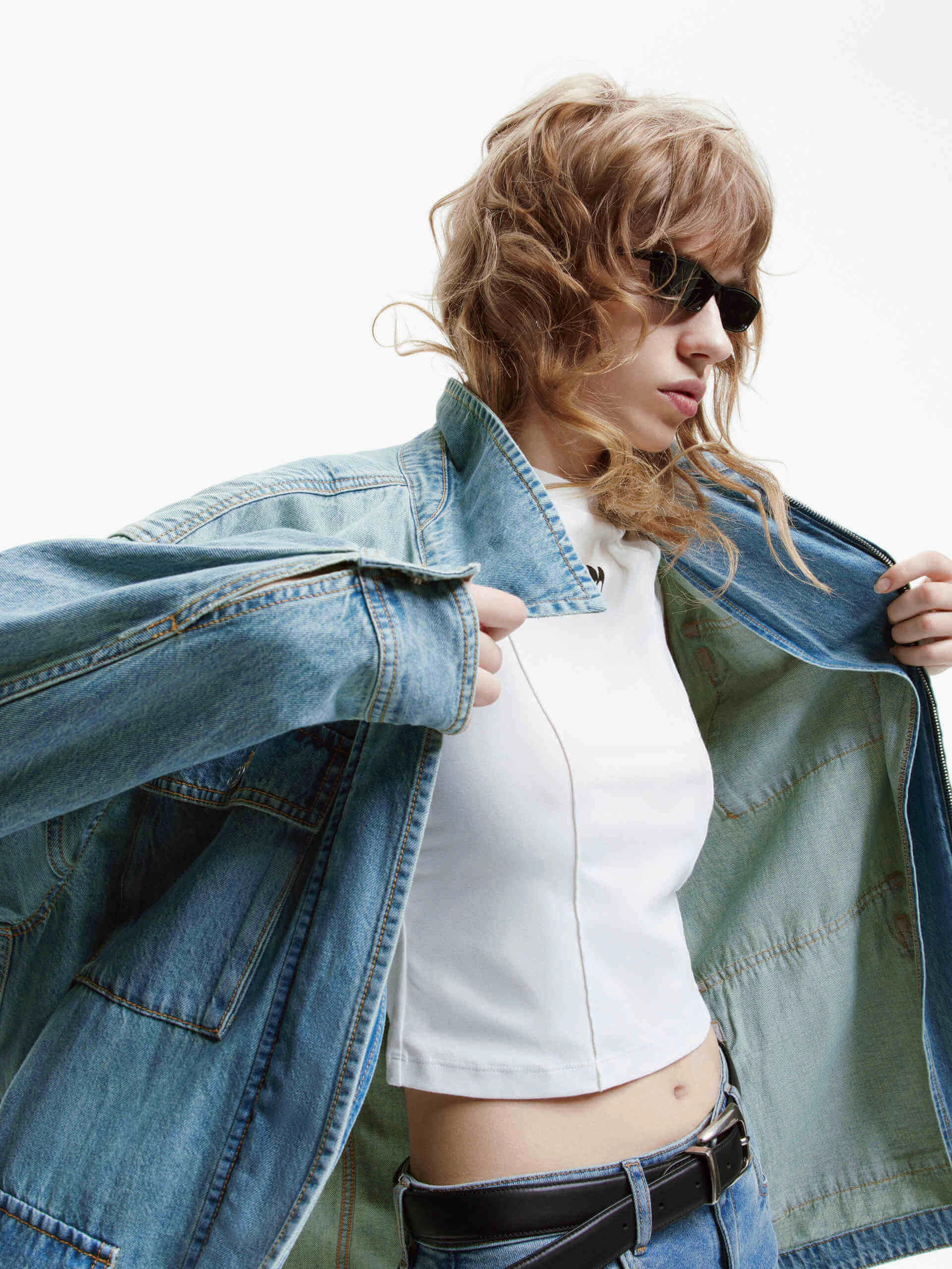 HighStretch Belt Detail Denim Jacket