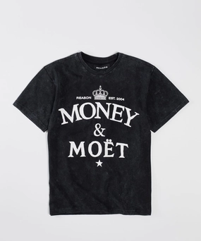 Money & Moet Washed Short Sleeve Tee - Black MultiPanel Design