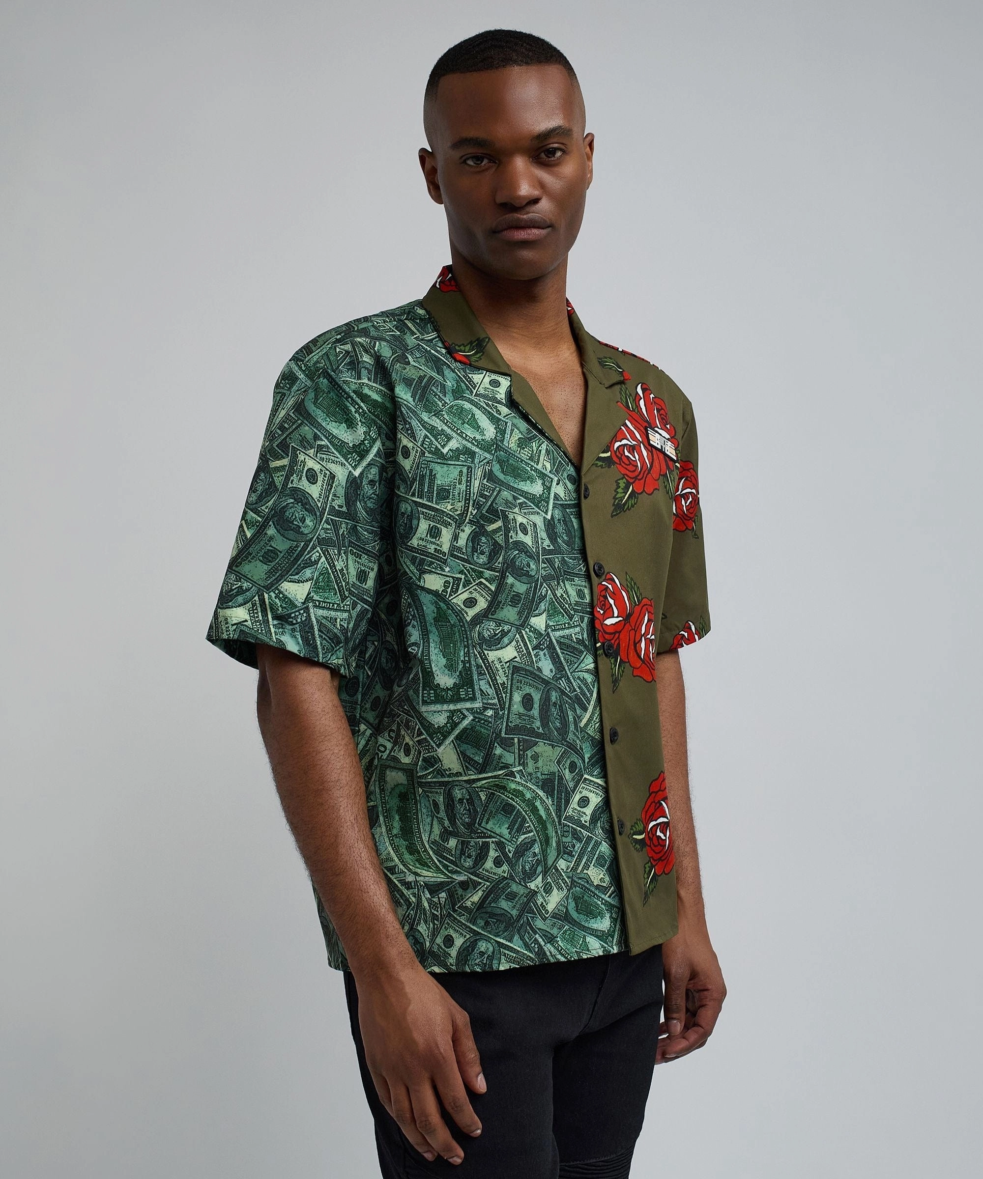Money And Roses Split Woven Shirt QuickDry