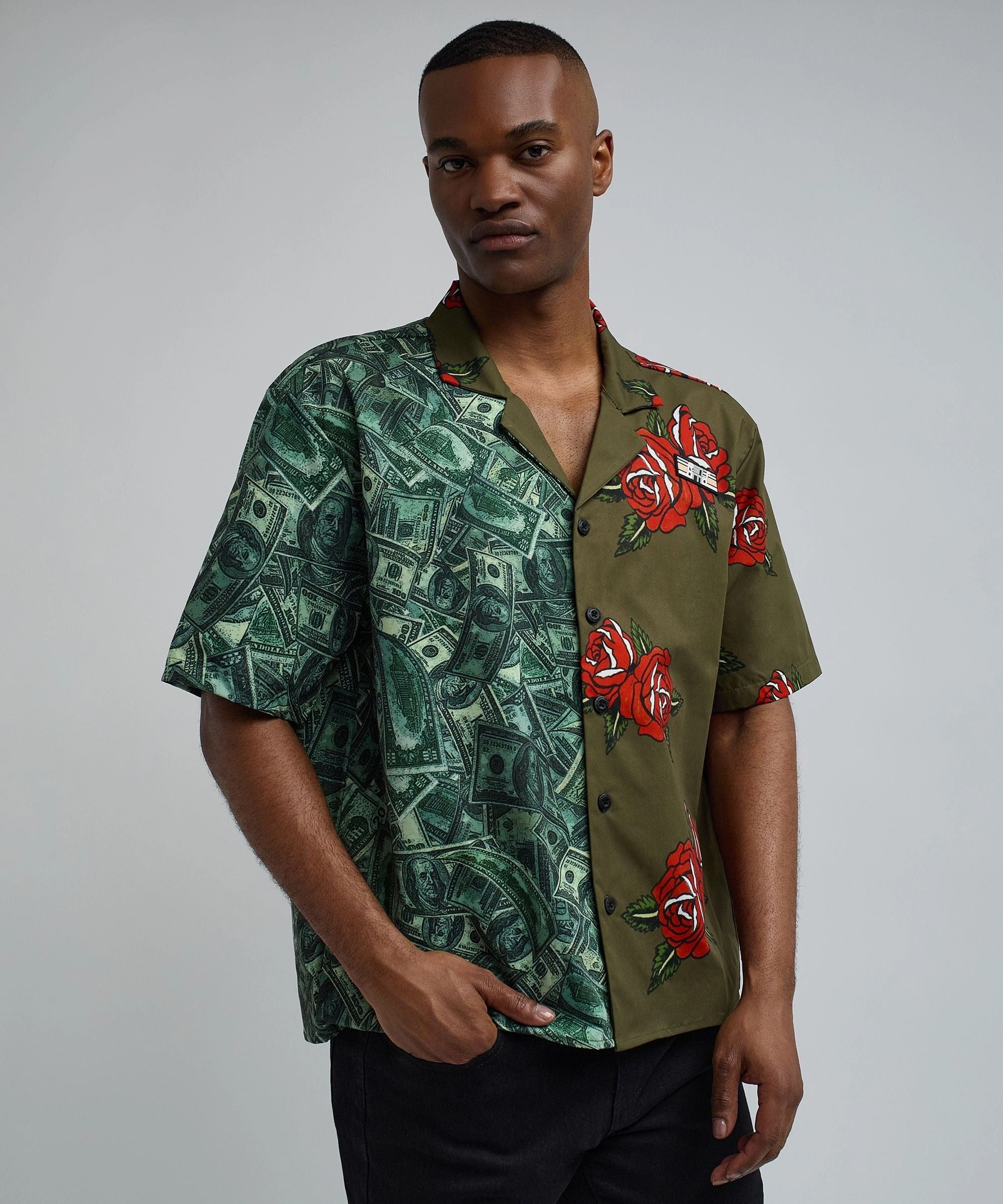 ThermalRegulating Money And Roses Split Woven Shirt