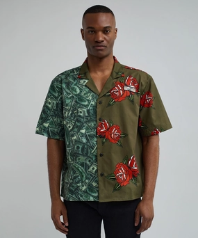 Money And Roses Split Woven Shirt TemperatureRegulating Fabric