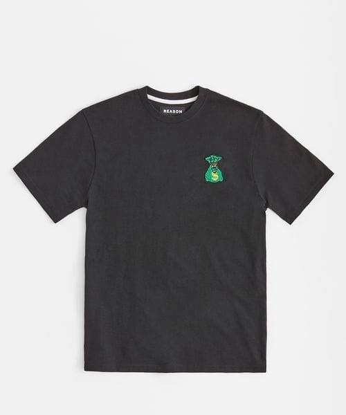 Biodegradable material Breathable Lining Money Bags Chenille Patch Short Sleeve Tee - Black