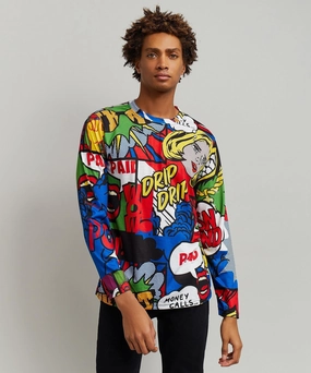 Money Drip Allover Print Long Sleeve Tee RibbedHemline