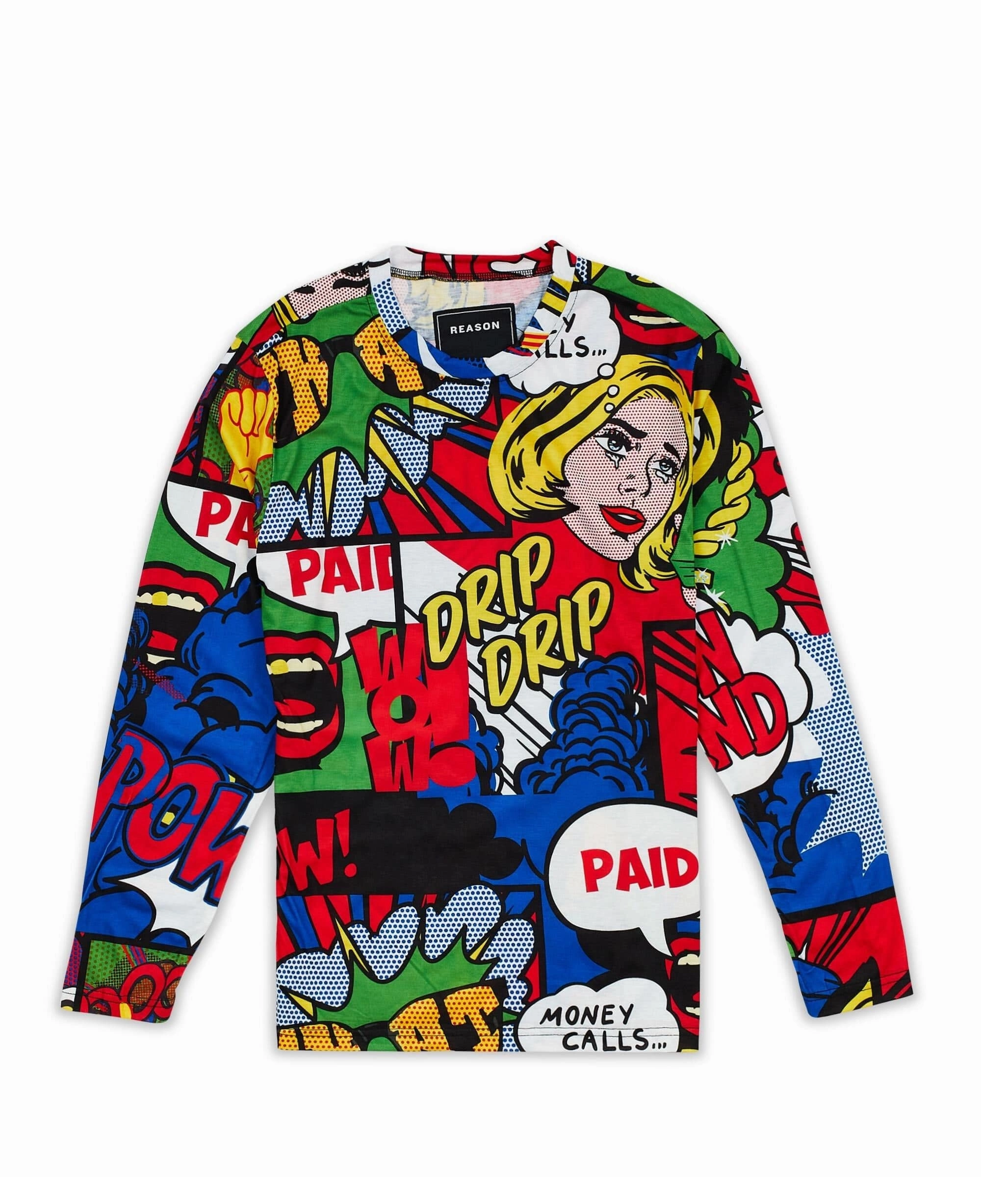 Money Drip Allover Print Long Sleeve Tee Seamless Construction Design
