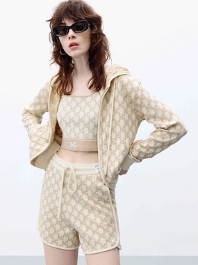 Monogram Jacquard Knit Cardigan High Neck Design ThermalRegulating