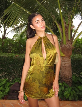 MoistureWickingTechnology MONROE DRESS - GREEN : WATER COLOUR FLORAL