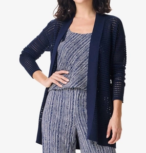 Moonlight Mesh Cardigan In Dark Indigo crew neck