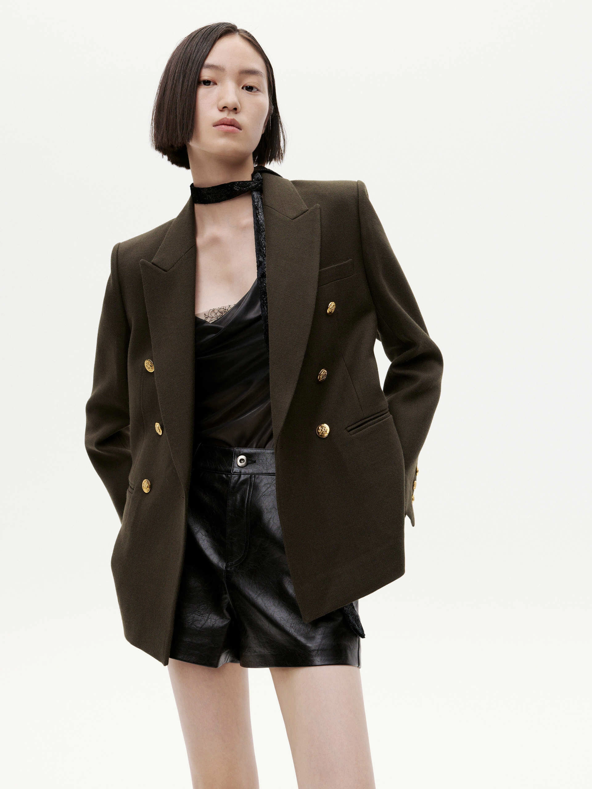Wool Blend Tailored Blazer Ergonomic Drape
