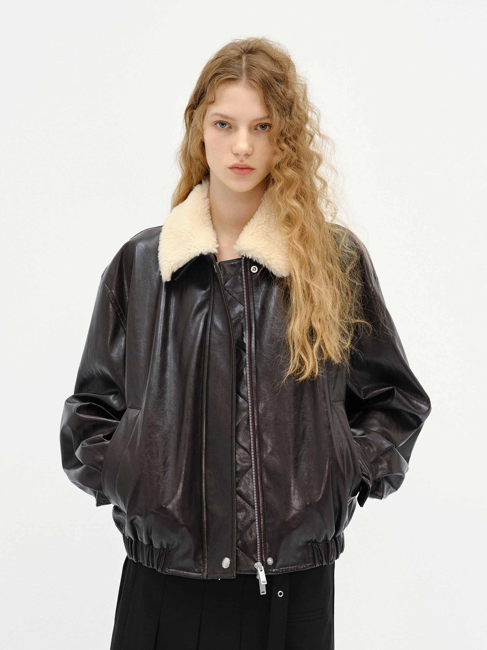 Basic Sweatshirt NonChafeCollarTech Fur Collar Leather Coat