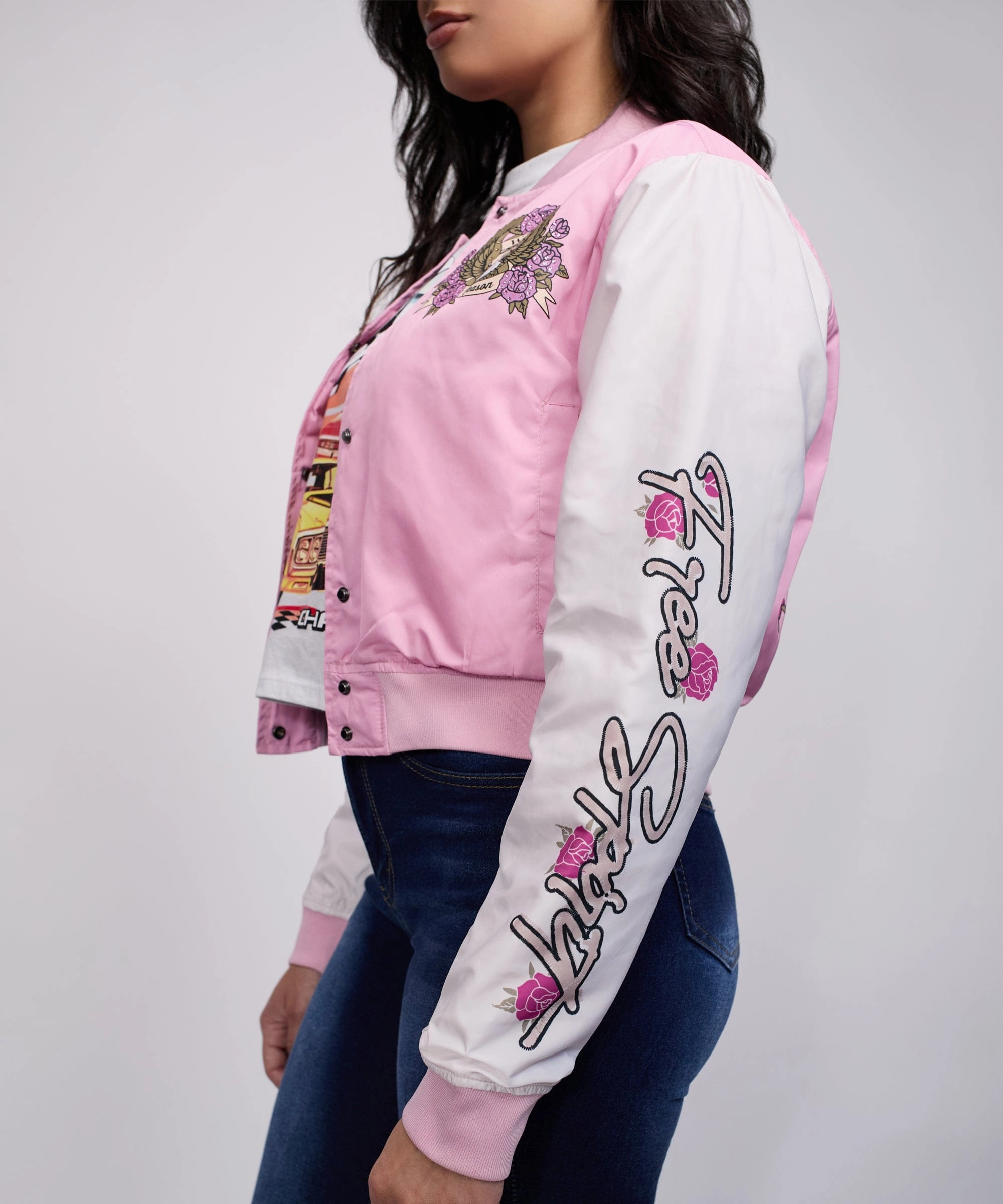 Women Wild Ones Eagle Varsity Jacket - Light Pink Cozy Street Style