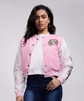 Women Wild Ones Eagle Varsity Jacket - Light Pink Modular Layering Compatibility Wind Resistant Lining