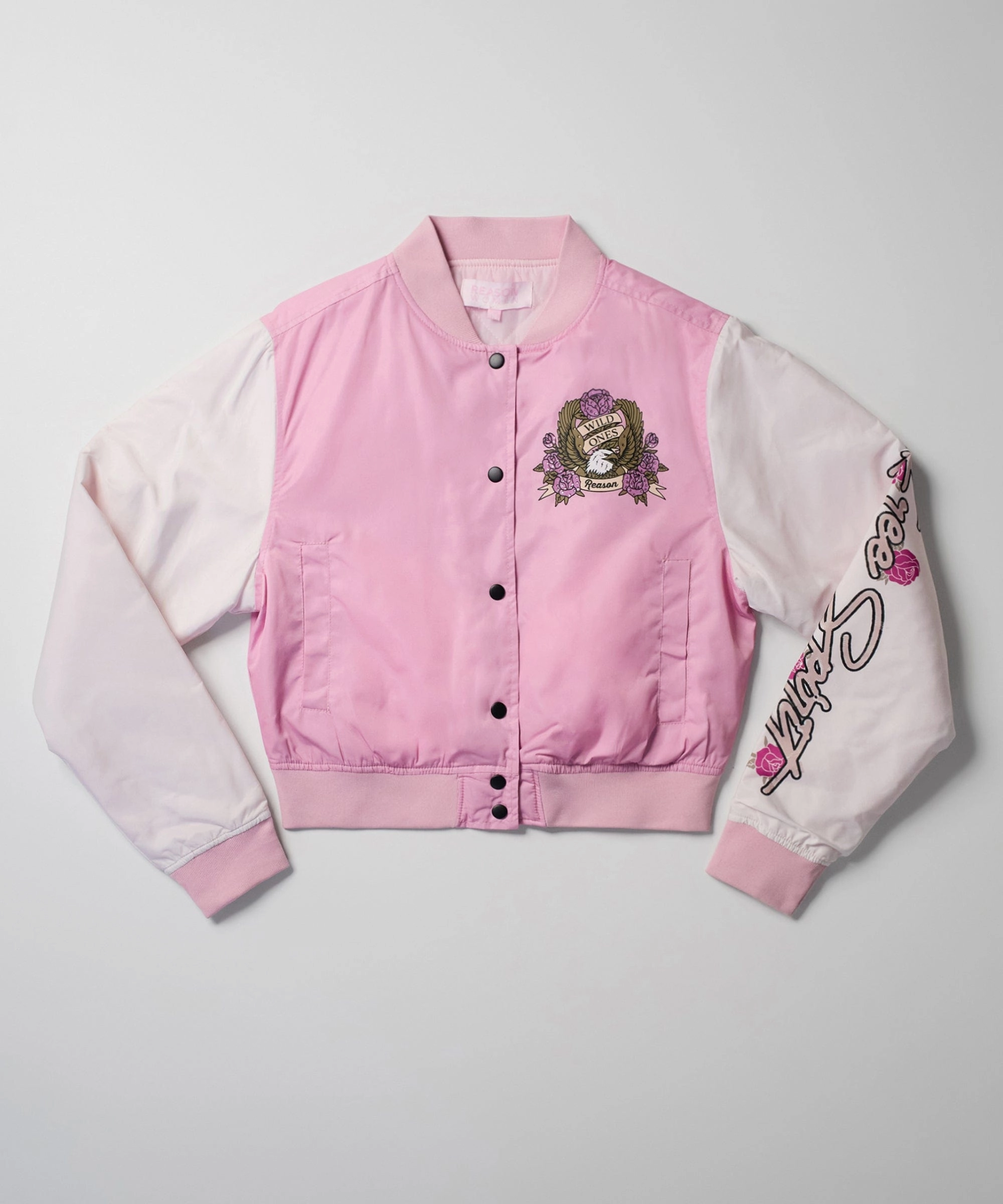 Adjustable Hood System Women Wild Ones Eagle Varsity Jacket - Light Pink