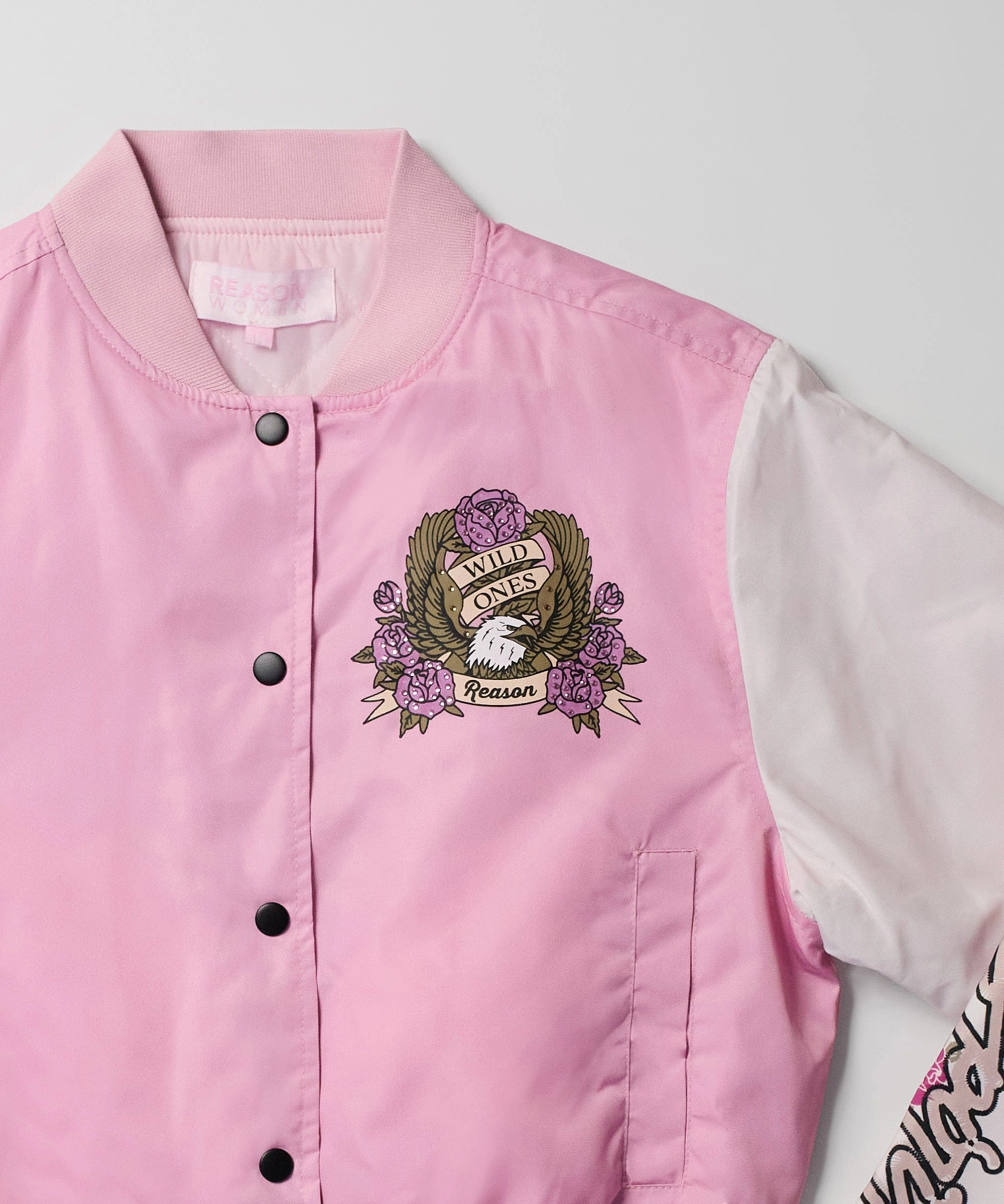 Stylish Basics Thermal Lining Women Wild Ones Eagle Varsity Jacket - Light Pink