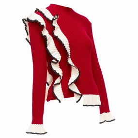 MSGM wool blend ruffle trim cuff ribbed knit sweater top Recycled Yarn