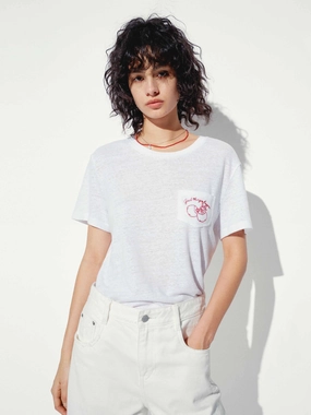 Comfy Fit Linen Blend Embroidery T-shirt