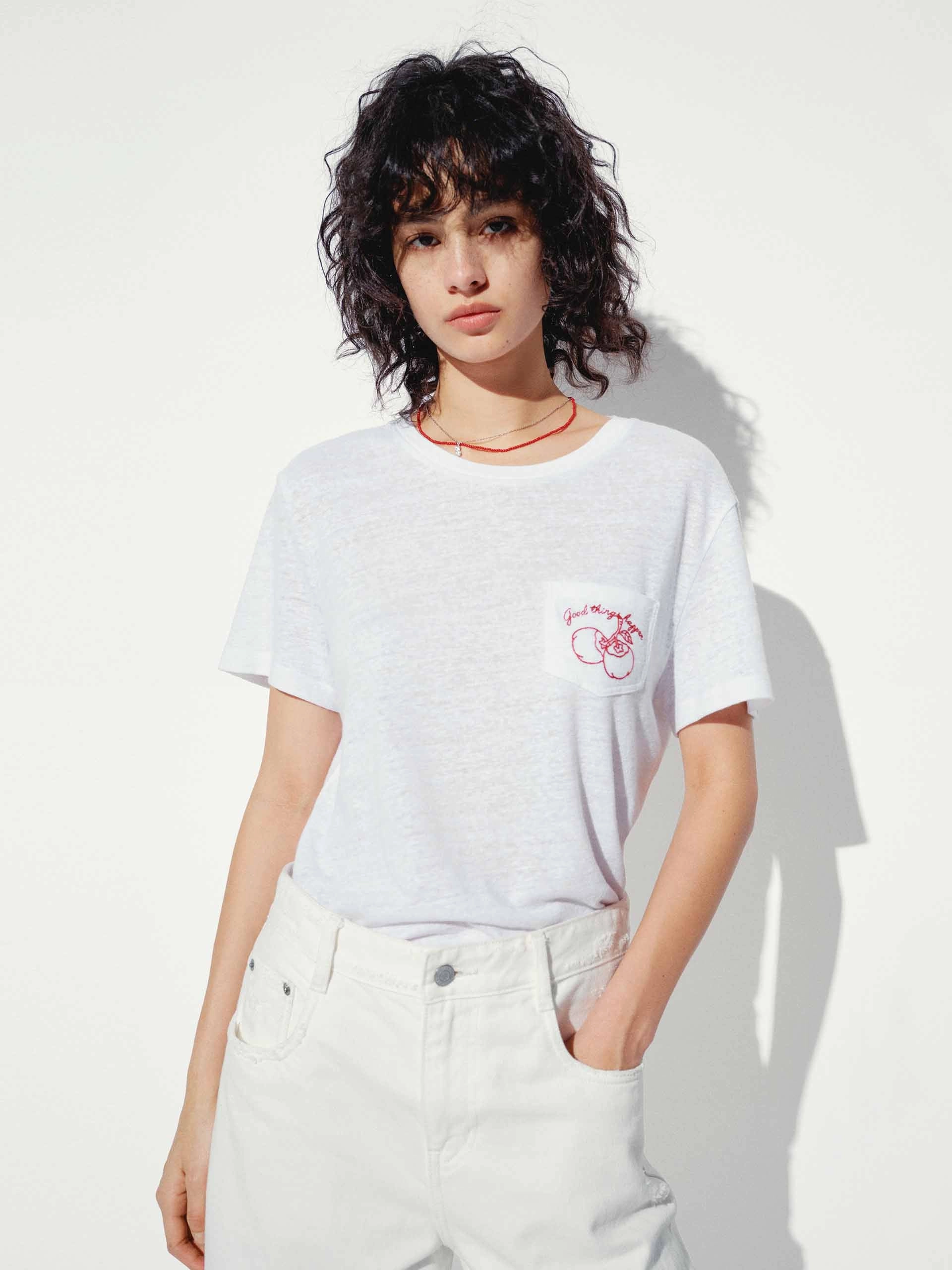 Linen Blend Embroidery T-shirt School Uniform