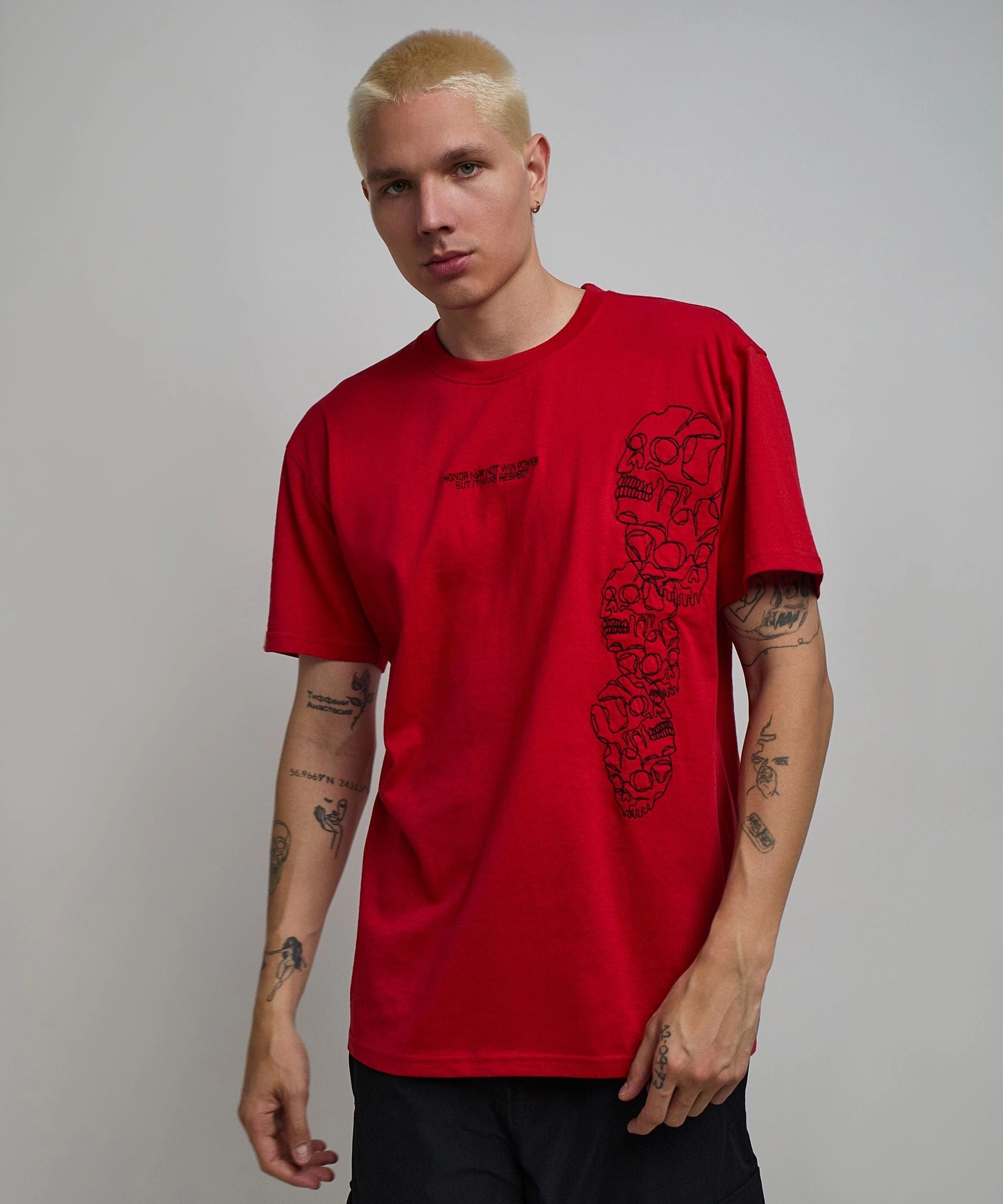 VentedBack Soft Hoodie Respect Embroidered Short Sleeve Tee - Red