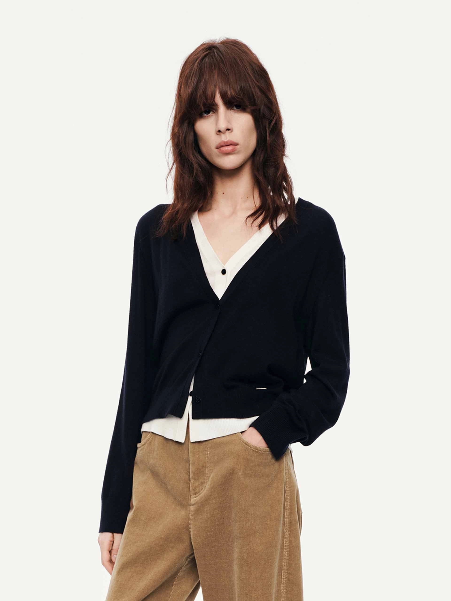 Pure Wool Layered Cardigan Lightweight Thermal