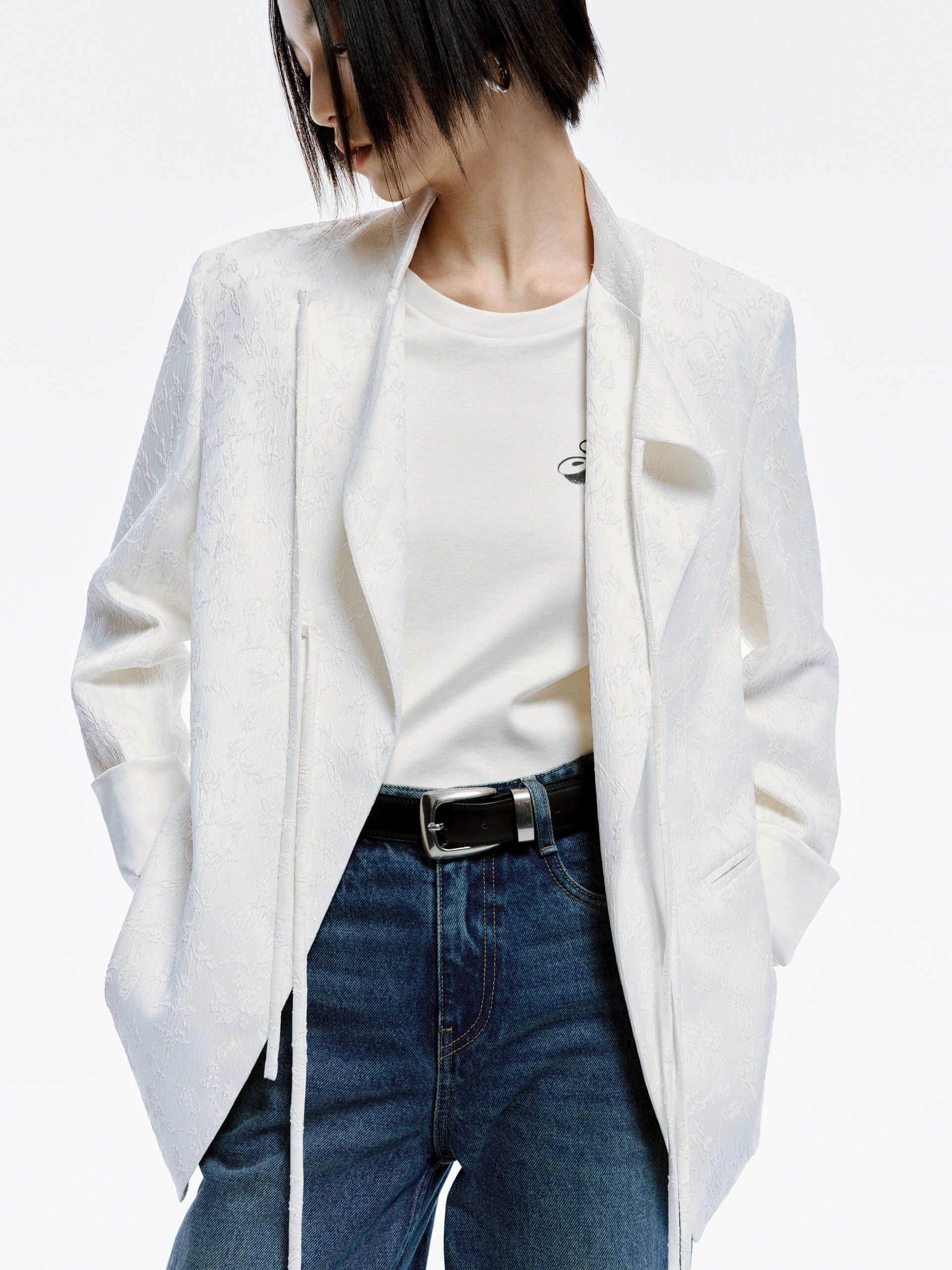 EasyCareFabric Tie Detail Jacquard Blazer