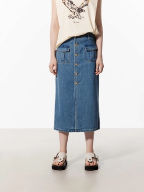 Cotton Slit Front Midi Skirt breath easy Roomy Shape