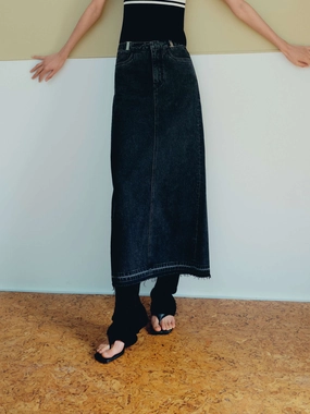 Slit Back Maxi Denim Skirt Stretch Support Fit