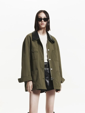 Moisture Control Fibers Leather Collar Loose Coat