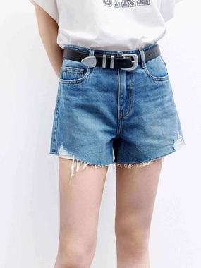 Classic Elegance Mid Waist Raw Hem Shorts