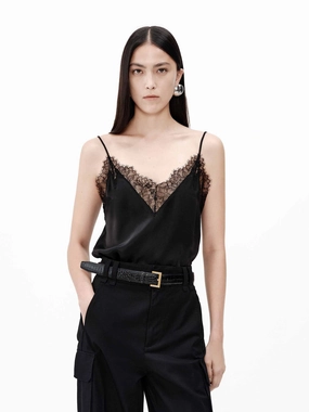 Lace Collar Silk Tank Top Non Restrictive Collar Smooth Interior Lining