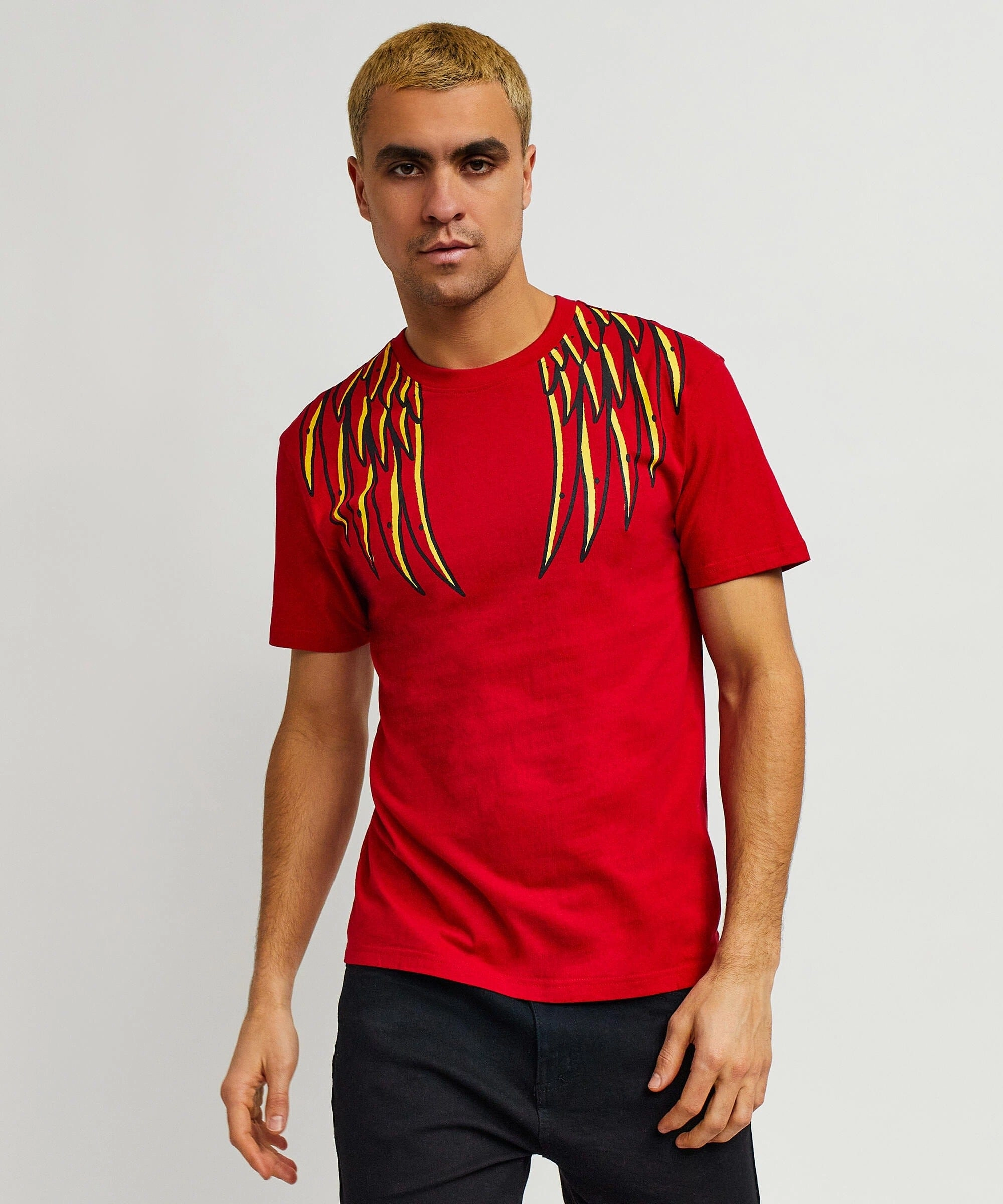 Phoenix Short Sleeve Graphic Print Tee - Red Tencel Cotton Hybrid Weave High Visibility Trim