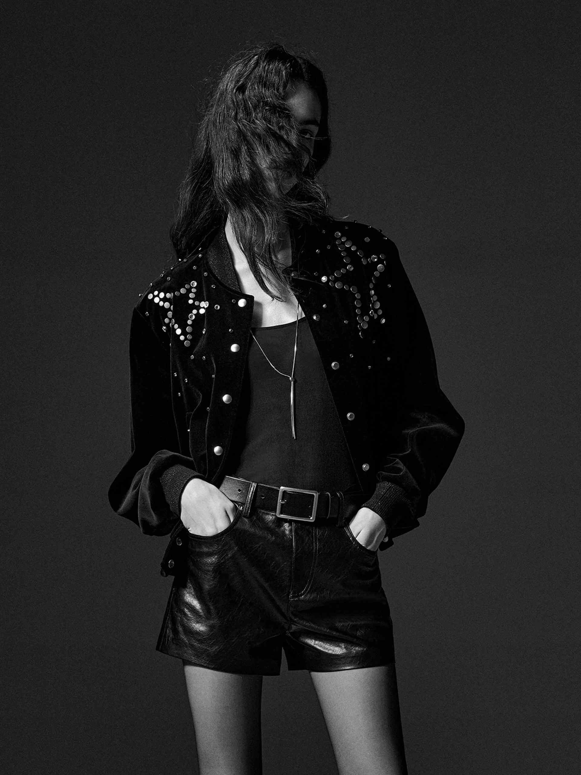 Rhinestone Detail Bomber Jacket Sustainable Packaging