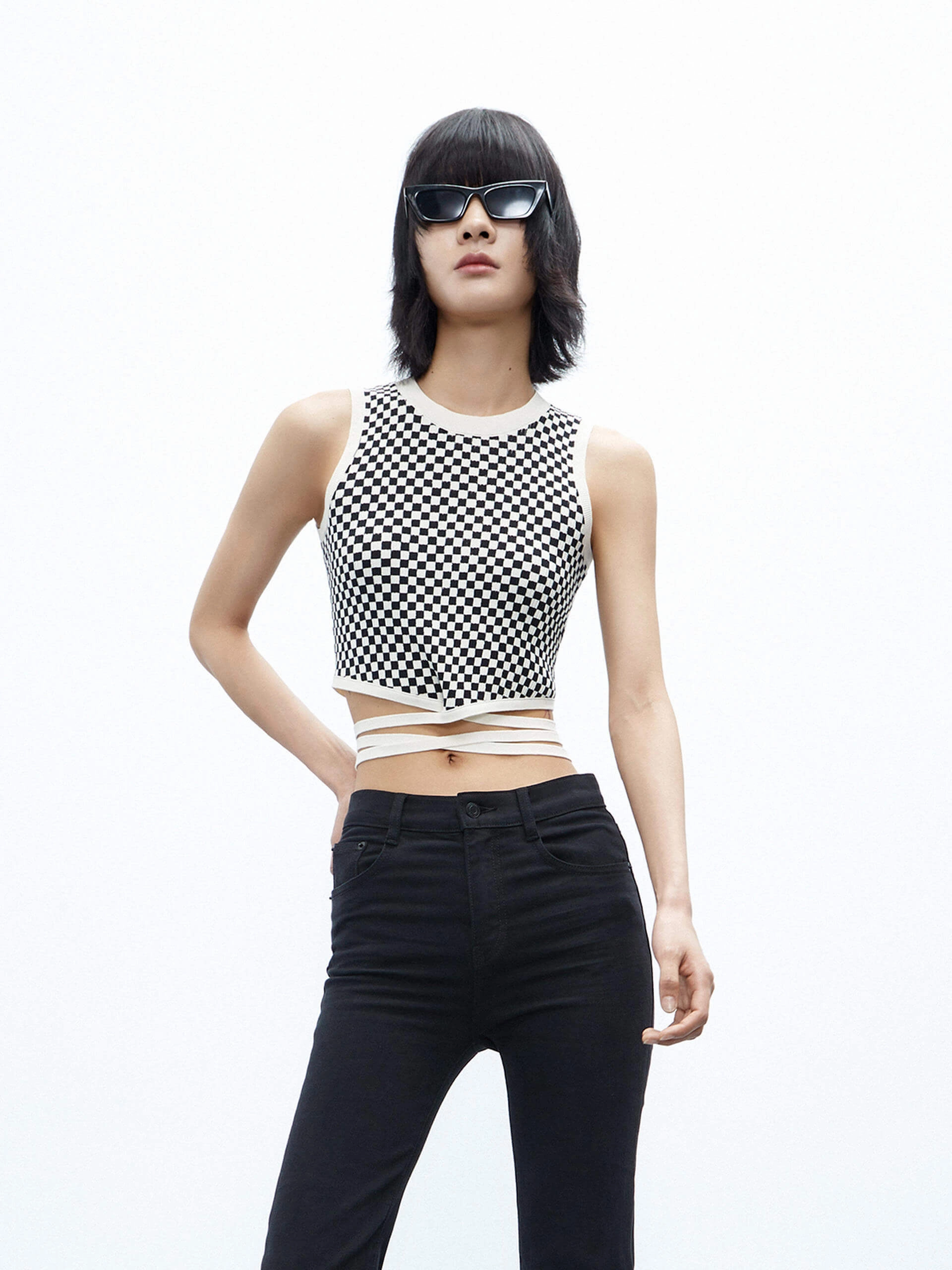 Tie Detail Checkered Tank Top QuickPackFoldableDesign