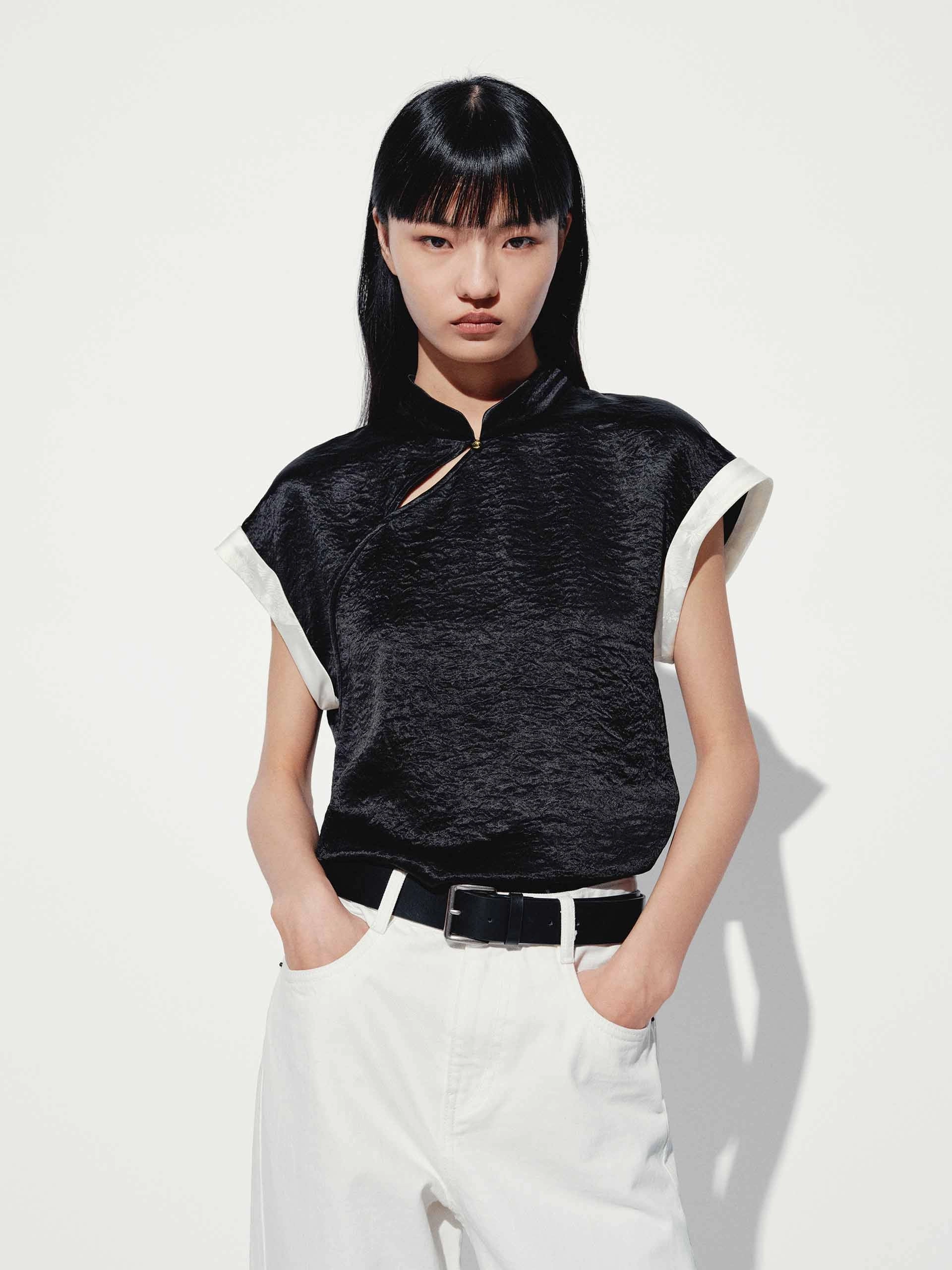 Multi Directional Mobility Lightweight Weave Material Neo-Chinese Style Blouse