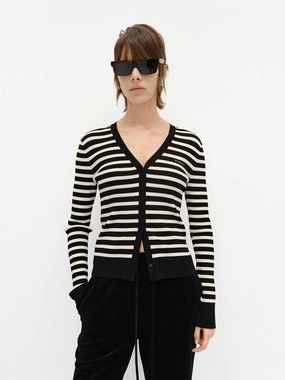 Chic Cardigan Compression Fit Technology V-neck Ribbed Cardigan