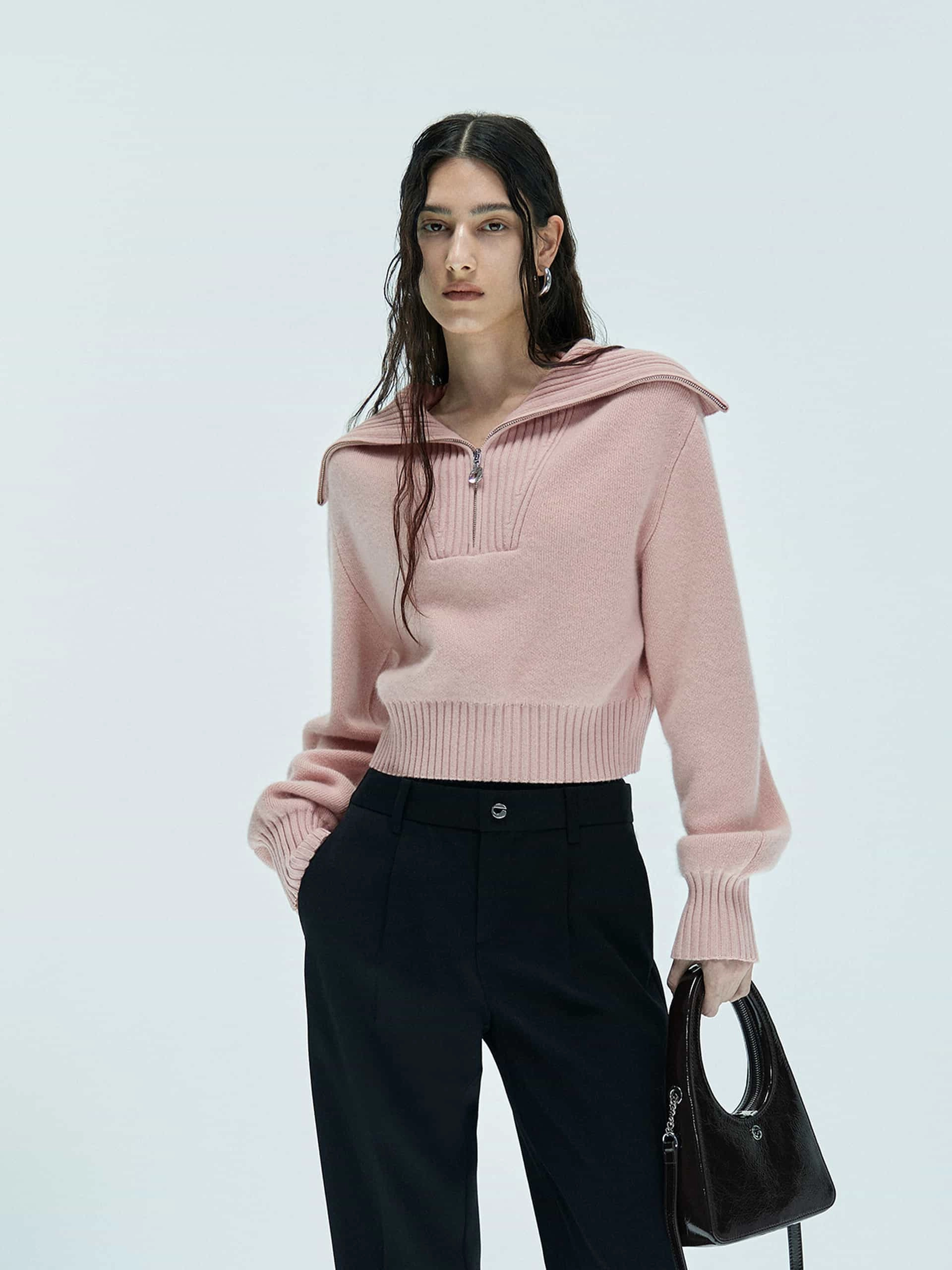Adjustable Hem EcoCertified Textile Wide Lapel Knitted Sweater