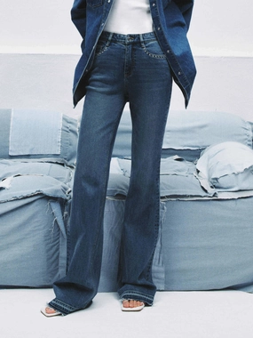 Common Outfit Durable Build Zircon Detail Straight Jeans