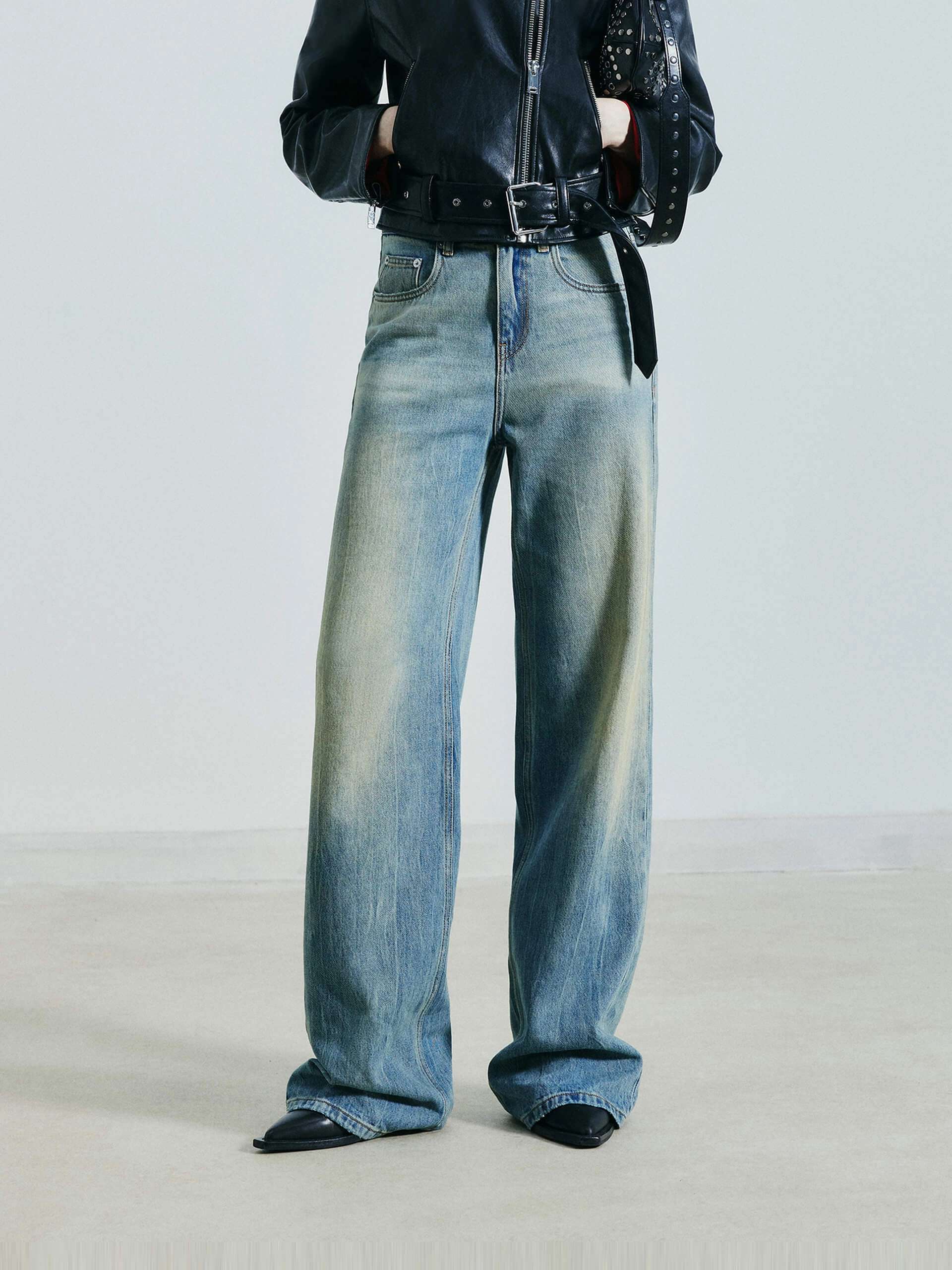 Advanced Stretch Recovery Raw Hem Design New Baggy Straight Jeans