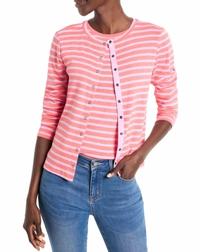 Side Slit Design NIC ZOE Striped Snap Front Cardigan