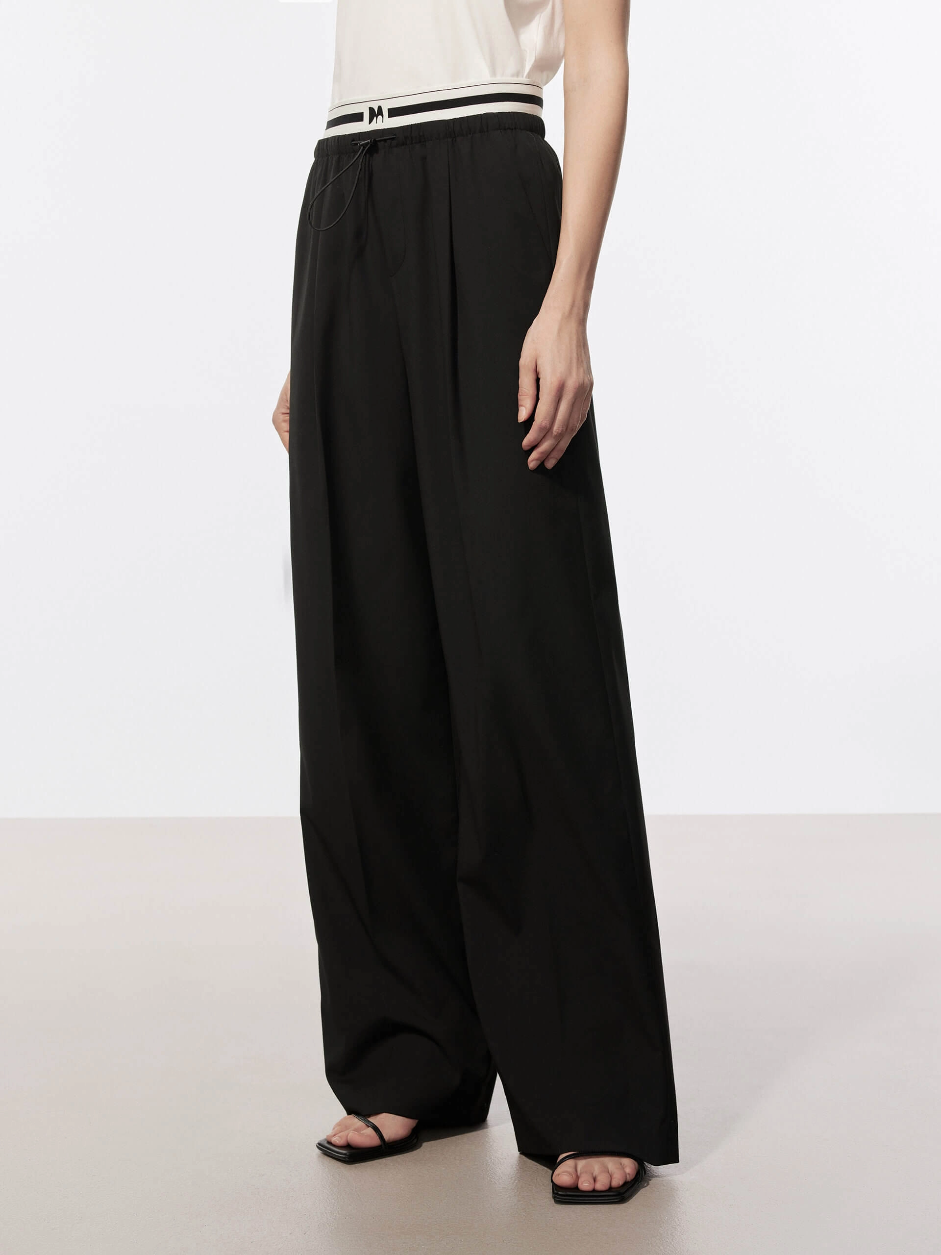Contrast Waist Pleated Pants Anti Snag Fabric Flexible Movement