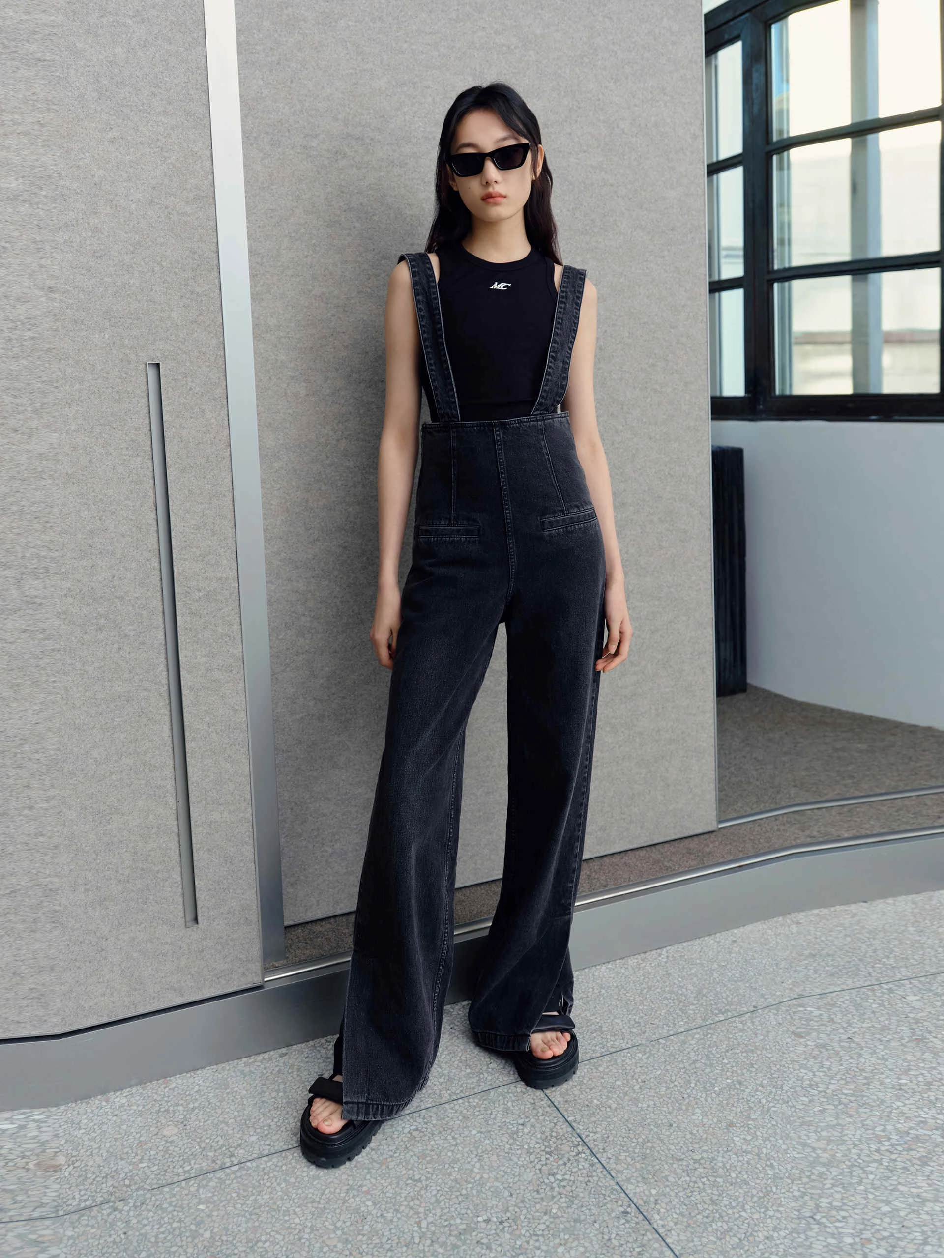 Abrasion Resistant Fabric Cotton Slit Denim Jumpsuit